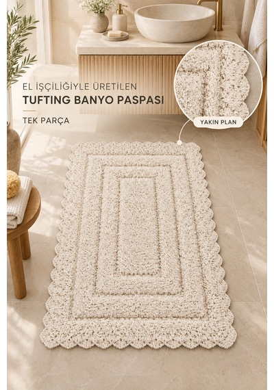 Alanur Bodrum Tufting Cotton Pamuklu El Işi Örgülü Paspas 110 80 X 135 Cm Bej
