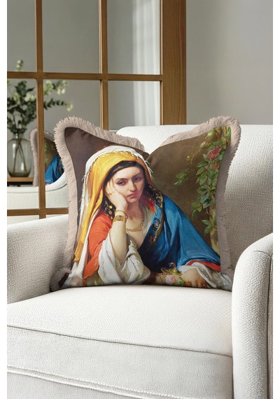 Saray Esintili Klasik Sanat Saçaklı Yastık Kılıfı - Vintage Bohem Mavi Krem Püsküllü Kırlent Kılıfı Orman Mint Yeşili Saray Esintili Klasik Sanat Saçaklı Yastık Kılıfı - Vintage Bohem Mavi Krem Püsküllü Kırlent Kılıfı Orman Mint Yeşili