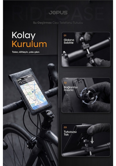 Jopus Su Geçirmez Kılıf Telefon Tutucu Motosiklet, Bisiklet, Scooter, ATV Uyumlu Gidon Bağlantılı JO-AT112