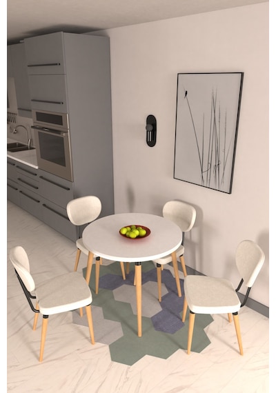Vilinze Deniz Sandalye Argos Ahşap Mdf Yuvarlak Sabit Mutfak Masası Takımı - 90x90 Cm Sigma Beyaz