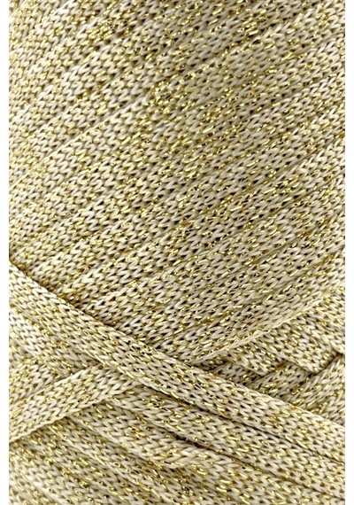 Premium Simli Ribbon Polyester İp 200 Gr Makrome İpi Supla İpi Ve Çanta İpliği Simli Ekru