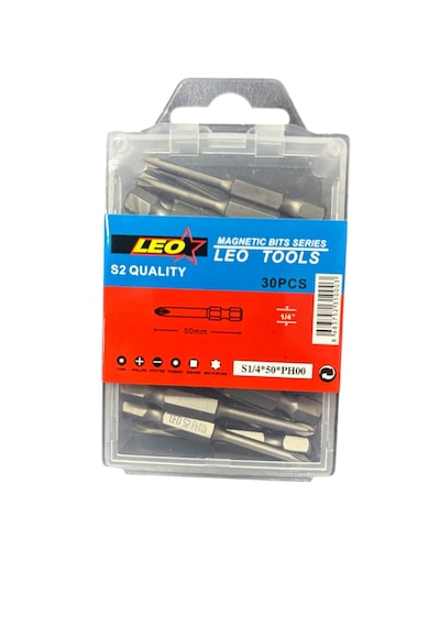 Leo Ph00 50mm ¼ S2 Kalite Mıknatıslı Bits Yıldız Uç 30 Adet