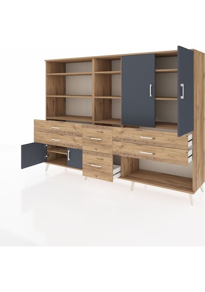 Hyperion Dolap 10 Raflı 6 Çekmeceli 4 Kapaklı 220x44x163 Çam-antr Çam-antrasit/çam Hyperion Dolap 10 Raflı 6 Çekmeceli 4 Kapaklı 220x44x163 Çam-antr Çam-antrasit/çam