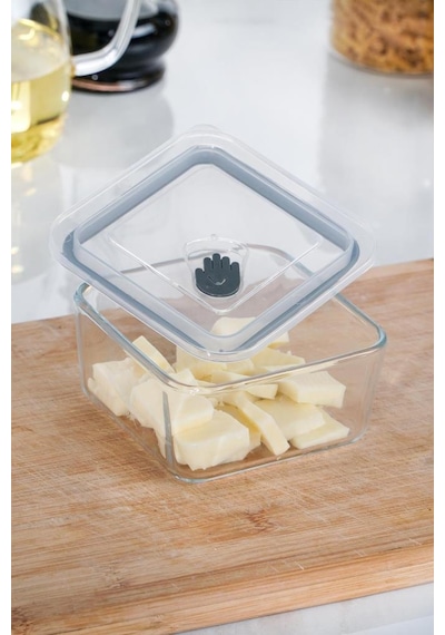 Acar Olivya Vakumlu Kare Cam Saklama Kabı - 0.45 Lt 12135 Beyaz