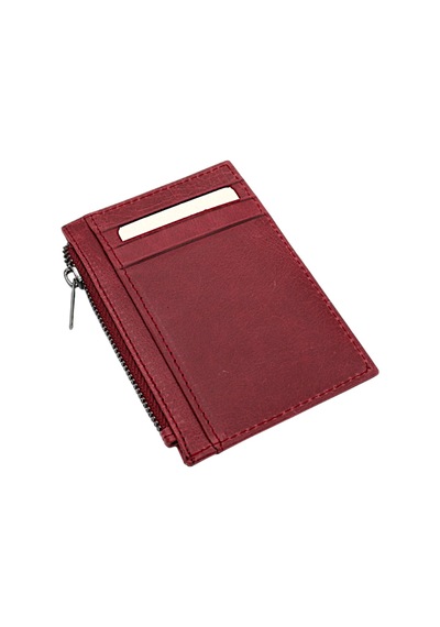Westpolo Ivo Fermuarlı Bozuk Para Bölmeli Unisex Hakiki Crazy Eskitme Deri Kartlık - Bordo Bordo