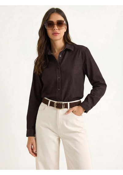 Shade Kadın Regular Fit Denim Gömlek 7513 60283940 - Kahverengi