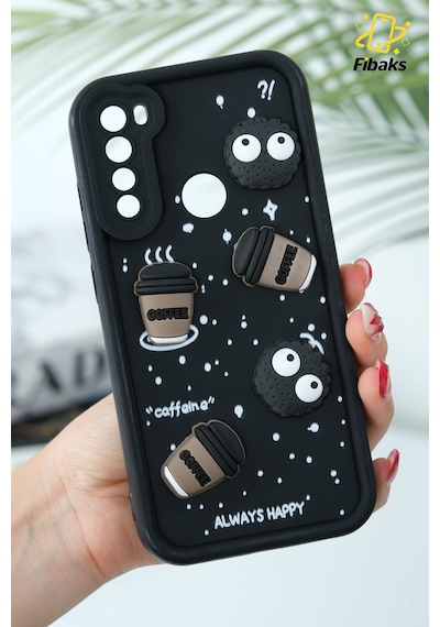 Fibaks Redmi Note 8 Uyumlu Kılıf Tasarımlı Desenli Kamera Korumalı Coffee Kurabiye Siyah Yumuşak Silikon Kapak