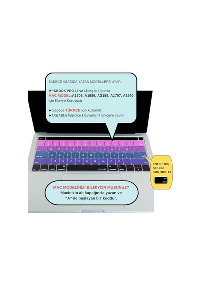 Türkçe Q Keyboard Cover Macbook Pro Touch Bar 13 İnç 15 İnç Uyumlu A1706 A1989 A2159 A1707 A1990 Us Ansı Amerikan