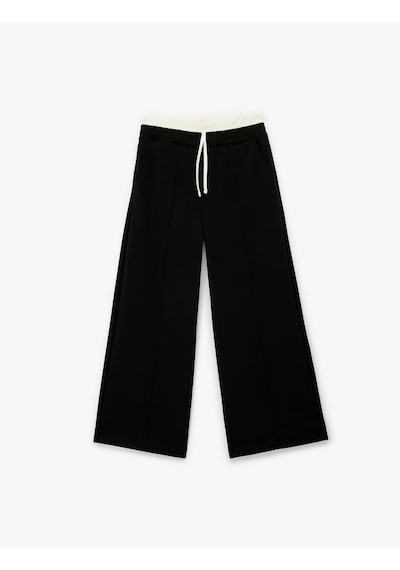 Koton Beli Lastikli Cepli Geniş Paça Pantolon Siyah 7wkg40026ak