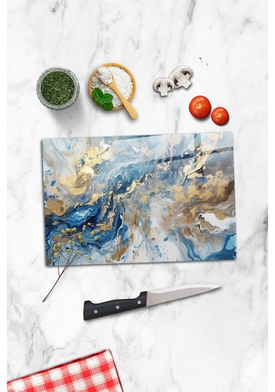 Gökçeoğlu Cam Kesme Tahtası Mistik Mermer Temalı - Cam Kesme Tablası 20cm X 30cm Çok Renkli