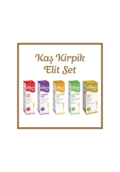 Kaş Kirpik Bakım Elit Set Hint,lavanta,e Vitamini,aloe Vera,ceviz Yağı 20 Ml 5'li Set Cam Damlalıklı