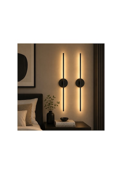 Düz Modern Led Duvar Apliği 40 Cm 3 Renk Işıklı Siyah Dekoratif Aplik Salon Koridor Yatak Odası