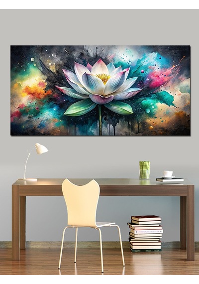 Kanvas Tablo Mavi Ve Yeşil Lotus Çiçeği