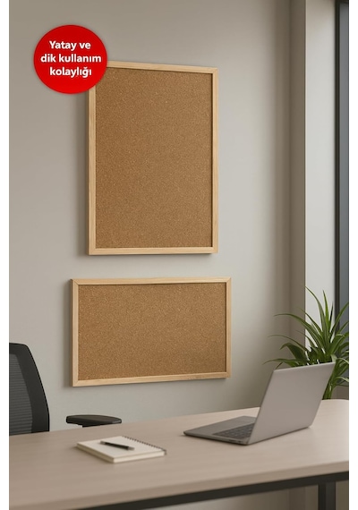 Doğal Ahşap Çerçeveli Mntar Pano 30x45 Ofis & Ev Tipi Mantar Pano Diğer