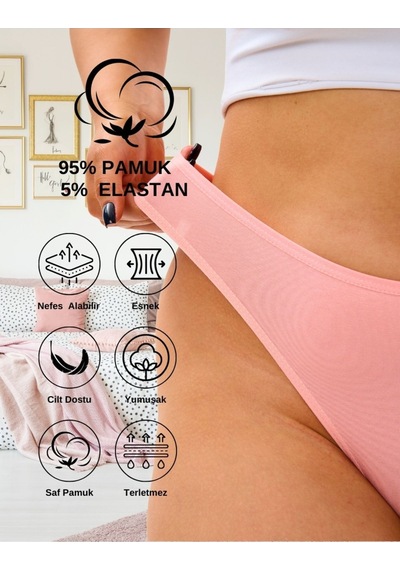 Alya Underwear Kadın Külot Pamuklu String - 5 Adet Siyah Tanga S, M, L, Xl Multicolor-p25
