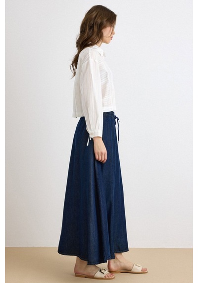 Olcay Beli Lastikli Soft Denim Etek Lacivert 7068