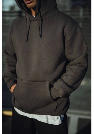 Epilons Zenda1125 Üç İplik Penye Kapşonlu Basic Sweatshirt - Antrasit Zenda478