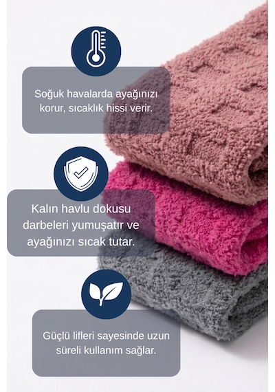 Socketta Kadın Ultra Yumuşak Dokulu Premium Ters Havlu Soket Çorap - 3 Çift 3 Renk Gül Kurusu - Gri - Fuşya Socketta Kadın Ultra Yumuşak Dokulu Premium Ters Havlu Soket Çorap - 3 Çift 3 Renk Gül Kurusu - Gri - Fuşya