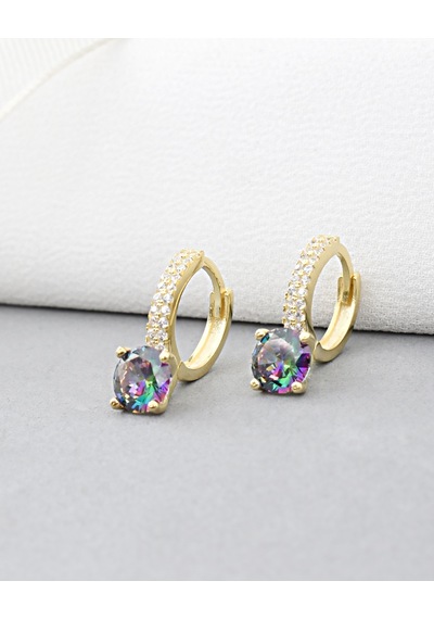 Brezza Lusso Jewelry 18k Serie Oro Mistik Taşı Halka Kadın Gümüş Küpe Stylish Night 7 Mm