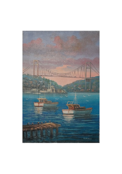 Boğaz'da Gün Batımı: Köprü, Vapurlar Ve Sessiz İskele 50 x 35 CM