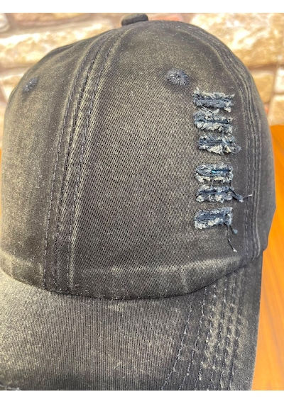 Hamze Yıkamalı Vintage Eskitme Gabardin Siyah Beyzbol Cap Şapka