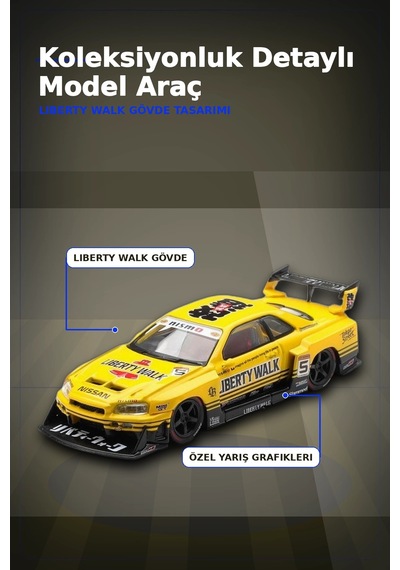 Sarı 1/64 Ölçek Lb-er34 Nissan Skyline Super Silhouette Diecast Model Araba Bx-313332