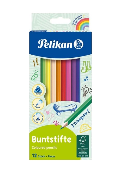 Pelikan Üçgen Kuru Boya Kalemi 12 Li 700115 Çok Renkli