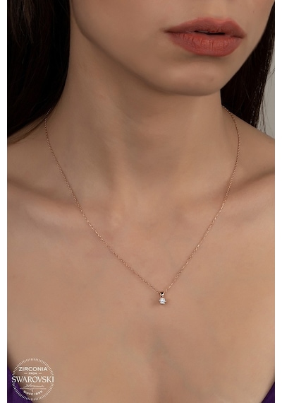 Union Swarovski Zirconia Kadın Pırlanta Montür Rose Gümüş Kolye