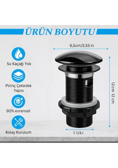 Parlak Bas-aç Pop-up Lavabo Gider Süzgeç Sifonu Lavabo Gider Borusu Dahil