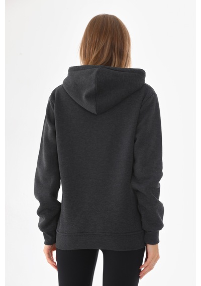Everest Everst Kapüşonlu 3 İplik Şardonlu Cepli Sweatshirt Antrasit Antirasit