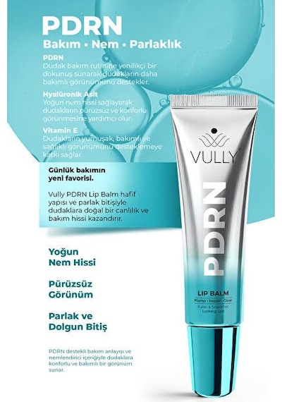 Vully Pdrn Glow Lip Balm Şeffaf, Cam Görünümlü Parlaklık Veren, Dolgunlaştırıcı Ve Onarıcı Dudak Bakım Balmı Pdrn