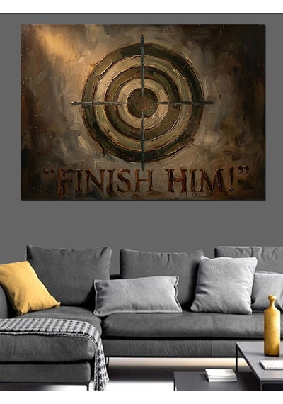 Finish Him Yazılı Hedef Tahtası Dekoratif Kanvas - Mdf Ahşap Tablo