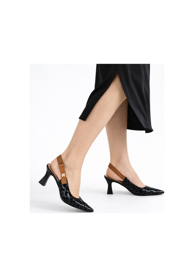 Dadwolf Kadın Slingback Topuklu Ayakkabı Sivri Burun 5,5 Cm Orta Topuk Bantlı Zarif Günlük Ofis Stiletto Siyah Siyah