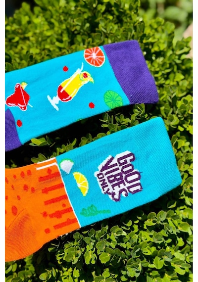 Lousocks Unisex Sağlı Sollu Kokteyl Desenli Soket Çorap Mavi