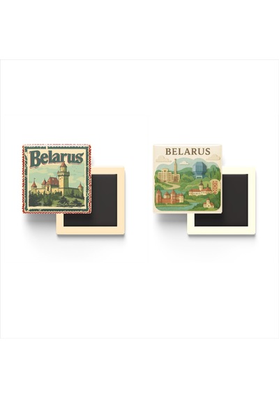 9x9 Cm Buzdolap Magnetleri - Belarus - 2'li Pul Ve Paper Seti