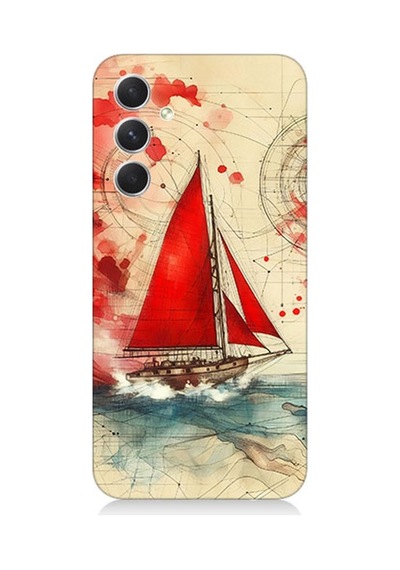 Samsung Galaxy S24 Uyumlu Kırmızı Yelkenli Yolculuk Desenli Silikon Kılıf Çok Renkli