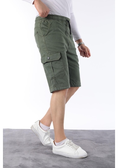 Erkek Comfort Fit Keten Bel Lastikli Cepli Kapri Şort Çok Renkli