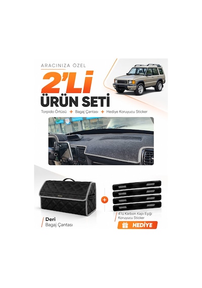 E-biz Land Rover Discovery 2 1998-2004 Uyumlu Torpido Örtüsü + Deri Çanta - Siyah-gri - Lr002