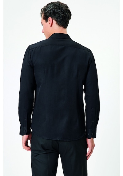 Koton Uzun Kollu Yarım İtalyan Yaka Pamuk Karışımlı Klasik Gömlek Siyah