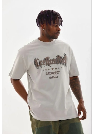 Erkek Baskılı T-shirt Kısa Kol Bisiklet Yaka Regular Fit Tişört - Gri Gri