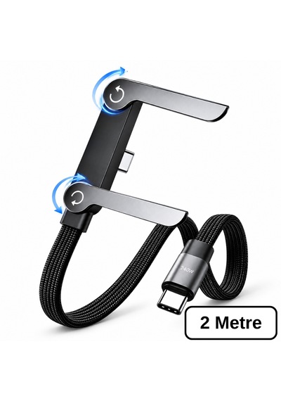 Alfais 6044 Usb Type C Şarj Data Kablosu Standlı Katlanabilir Örgülü Hızlı 240w 2 Metre