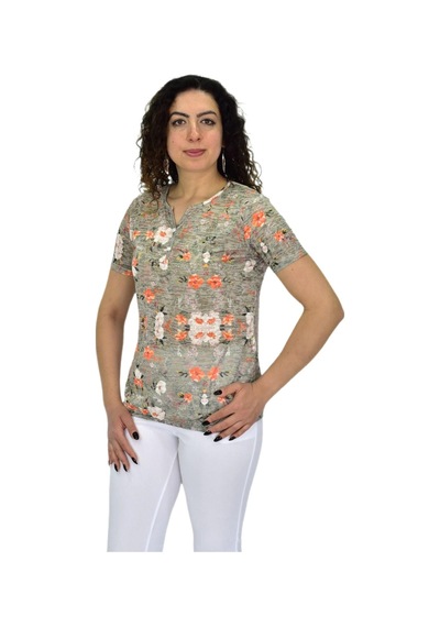 Linsolita Kadın Kısa Kol Baskılı Bluz Bgl-st04688 Haki