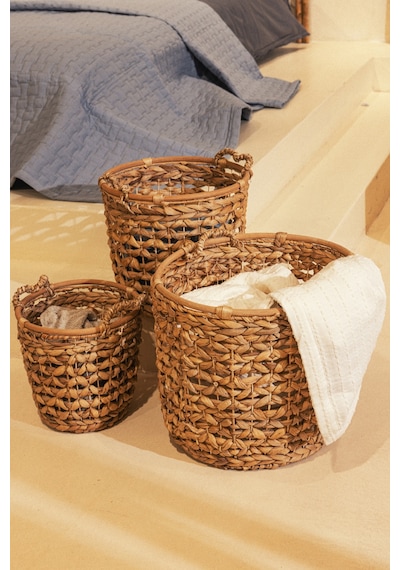 Meander Su Sümbülü Yuvarlak Naturel Sepet 3lü Set 5115 Naturel