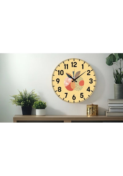 Dekoratif Türkçe Rakamlı Uv Baskılı Duvar Saati Sessiz Akar Mekanizma 40cm Metal Akrep Yelkovan Sarı