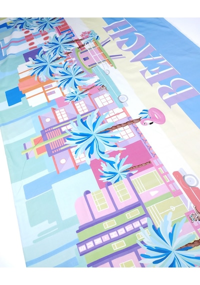 Mavi Üzeri Pembe Yeşil Sarı Renklerde Pamuk Saten Saten Dokuma Kumaş Elbiselik & Eteklik 140x200cm-12325 Mavi,pembe,yeşil,sarı