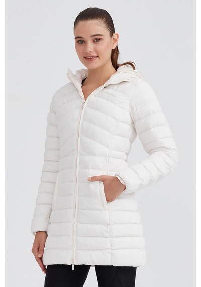 Skechers W Essential Maxi Length Hooded Jacket Uzun Boy Kadın Parka Mont Kırık Beyaz Beyaz