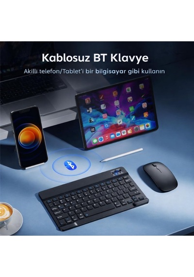 Bluetooth Klavye, Taşınabilir Mini Klavye, Windows, Android, iOS, Tablet Ve Tv Uyumlu Bluetooth Klavye, Ergonomik İnce Tuş Tasarımı, Dayanıklı Ve Uzun Pil Ömrü, Pratik Yapı, 78 Adet Tuş