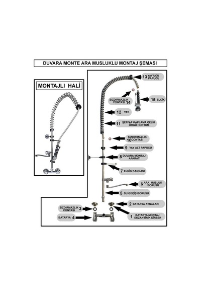 Duvara Monte Ara Musluklu Ön Yıkama Ünitesi