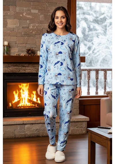 Remsa Kadın Desenli Comfort Pijama Takımı 0511 Mavi Mavi