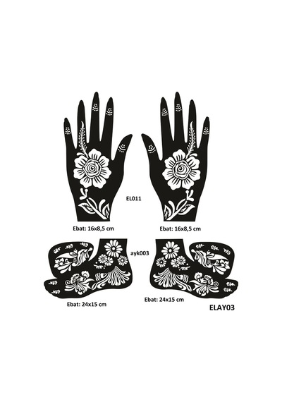 Airbrush Tattoo Karanfil Model El + Ayak Kına Kalıpları 4'lü